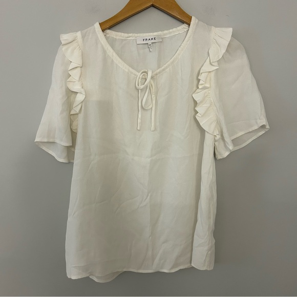 FRAME White Cream Ruffle Raglan Top - Picture 2 of 6